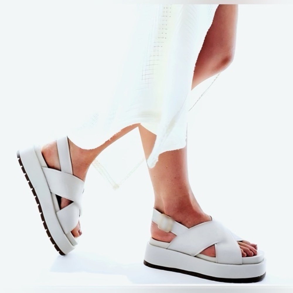 J/SLIDES White Cross-Strap Platform Slingback Sandals